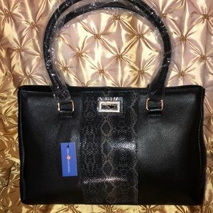 Erica Anenberg leather satchel with python print